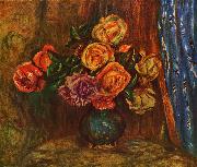 Pierre-Auguste Renoir Stilleben, Rosen vor Blauem Vorhang painting